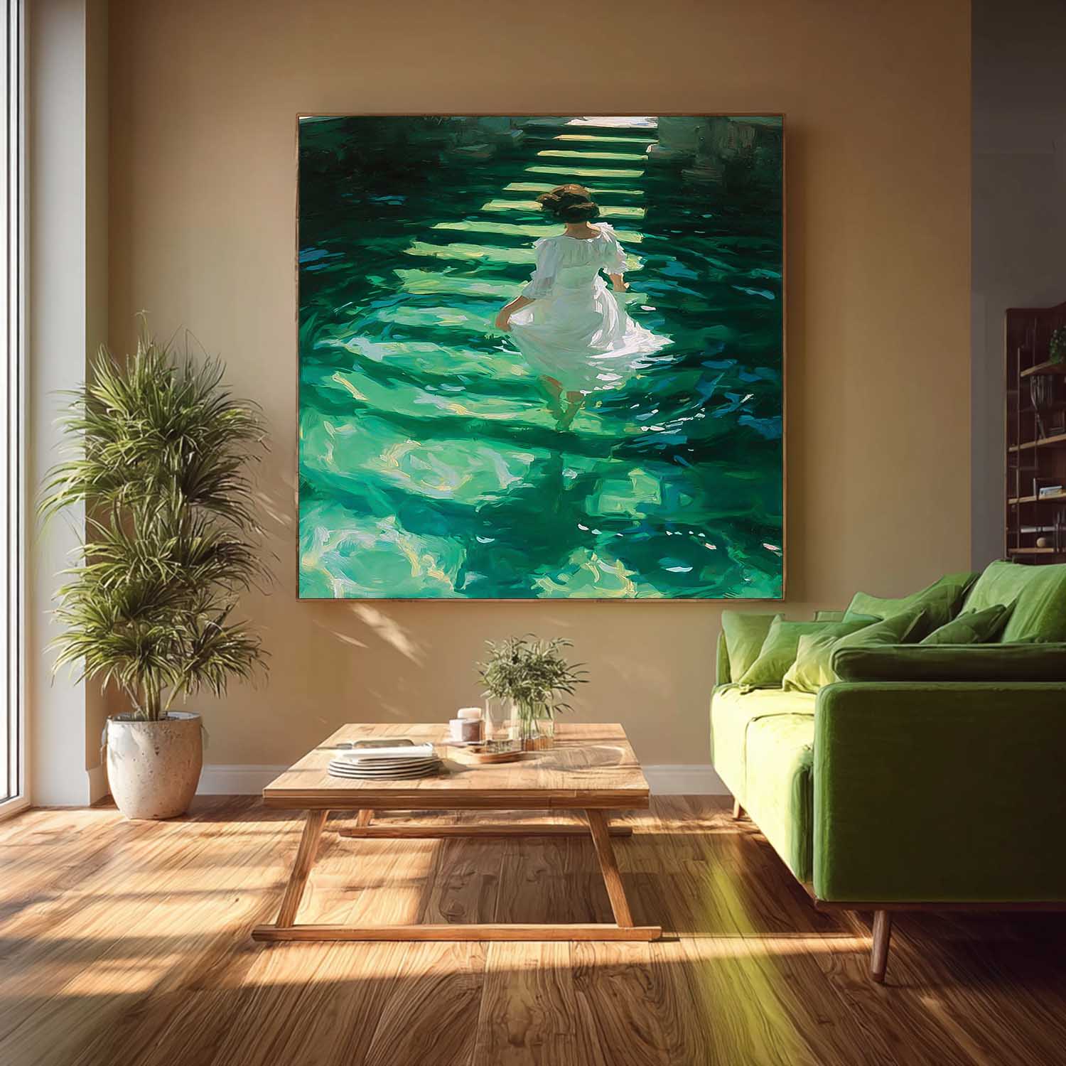 Woman In Water Oil Painting Modern Canvas Wall Art Decor With Light & Shadow Effect Handmade Painting