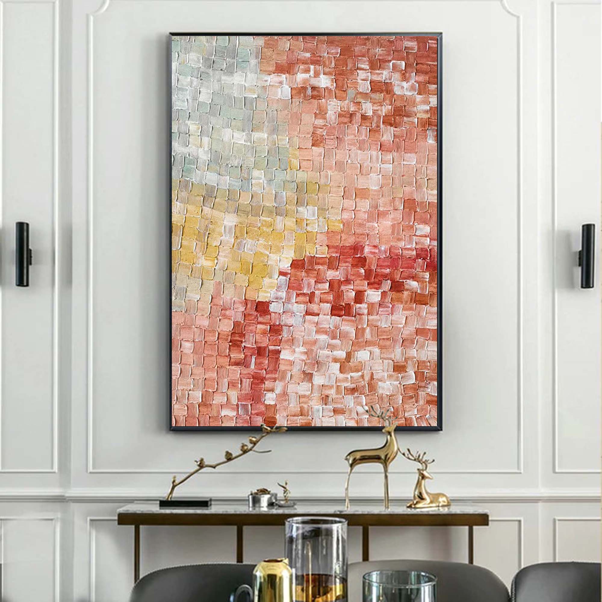 Abstract Red Textured Block Oil Painting on Canvas Large Original Modern Pink Acrylic Painting Colorful Wall Art Living Room Home Decor