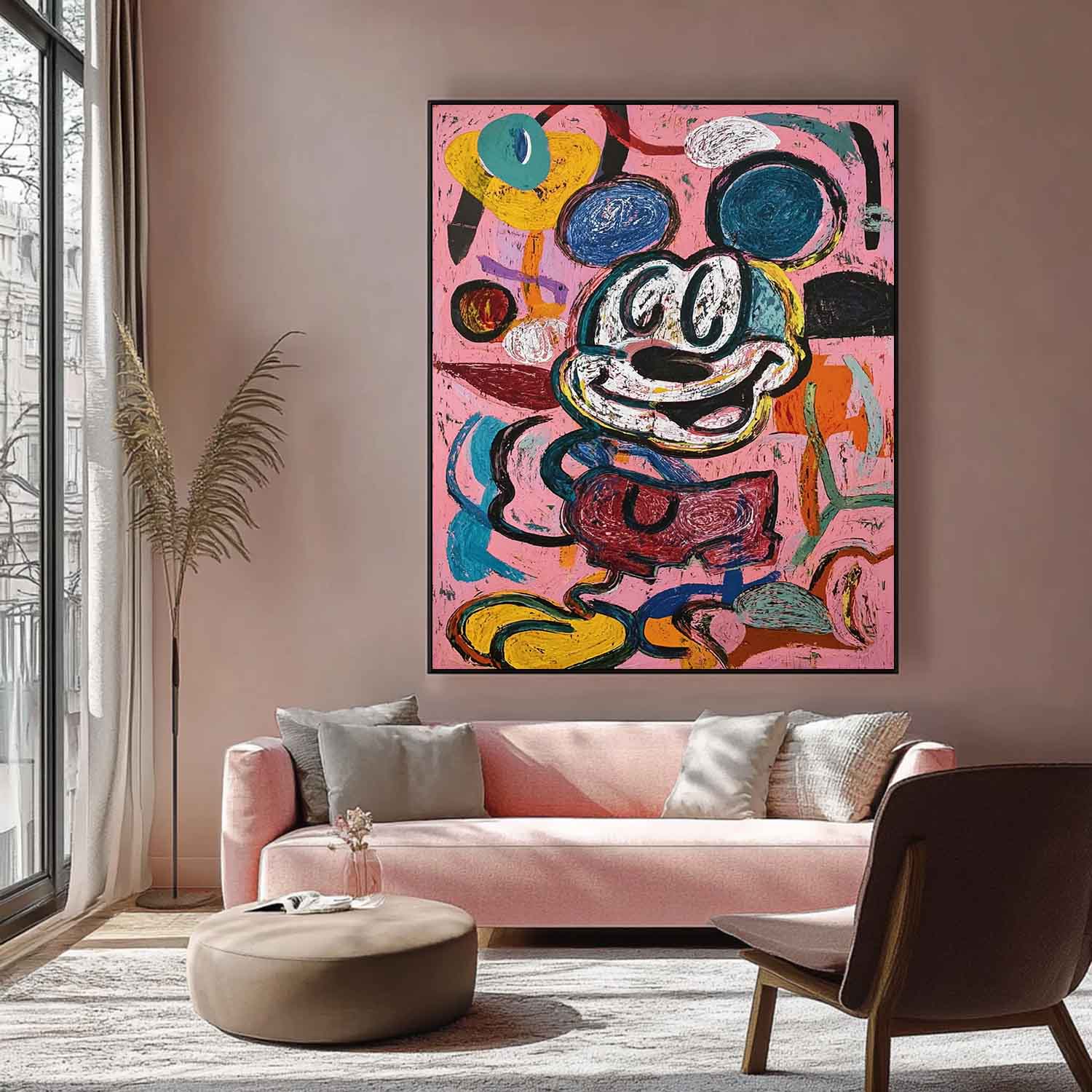 Abstract Mickey Painting Canvas Large Graffiti Cartoon Figure Wall Art Pink Original Features Artwork