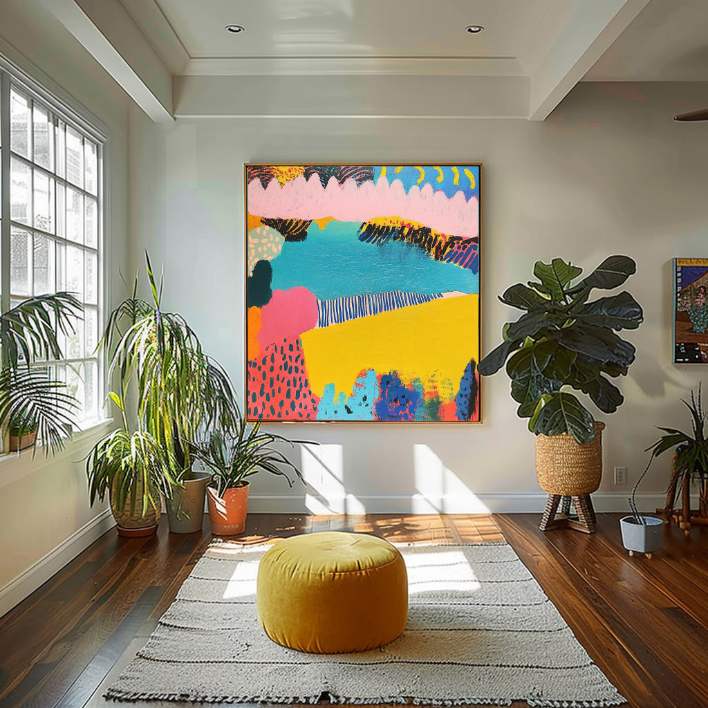 Original Landscape Painting Square Contemporary Art Texture Acrylic painting Abstract Graffiti Wall Art