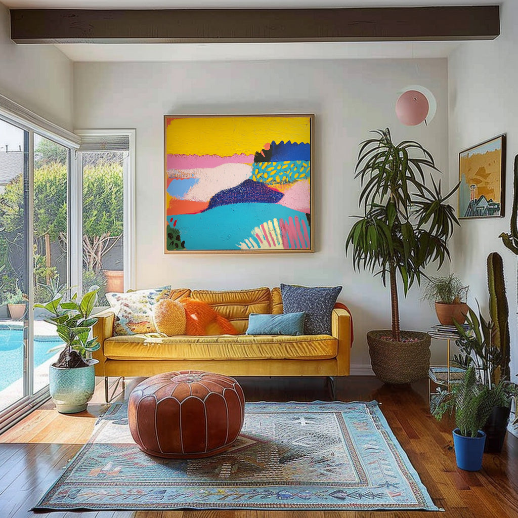 Original Landscape Painting Square Contemporary Art Acrylic painting Abstract Graffiti Wall Art Decor