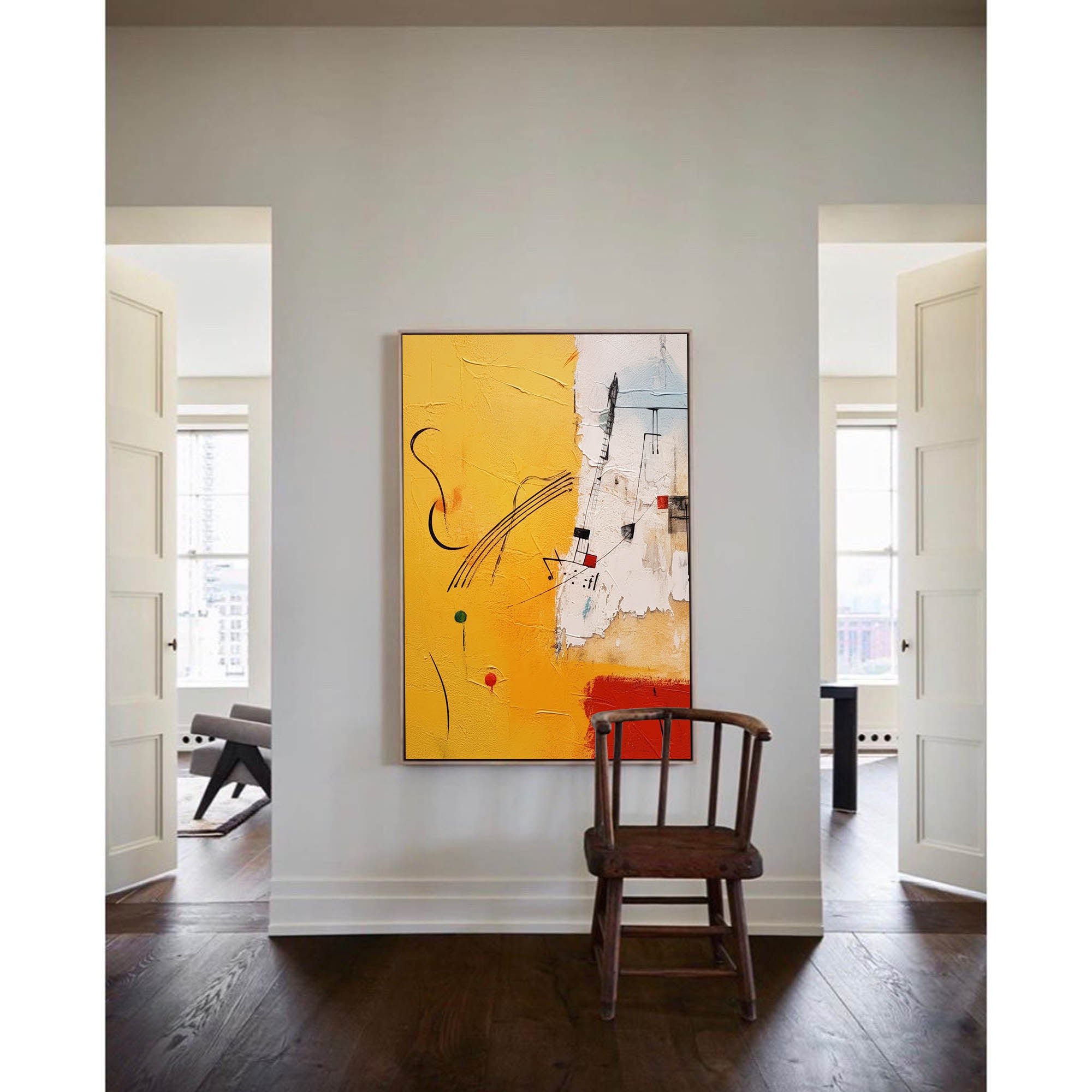 Bright Modern Textured Oil Painting Canvas Original Graffiti Abstract Wall Art Large Yellow Oil Painting Home Decor Gifts