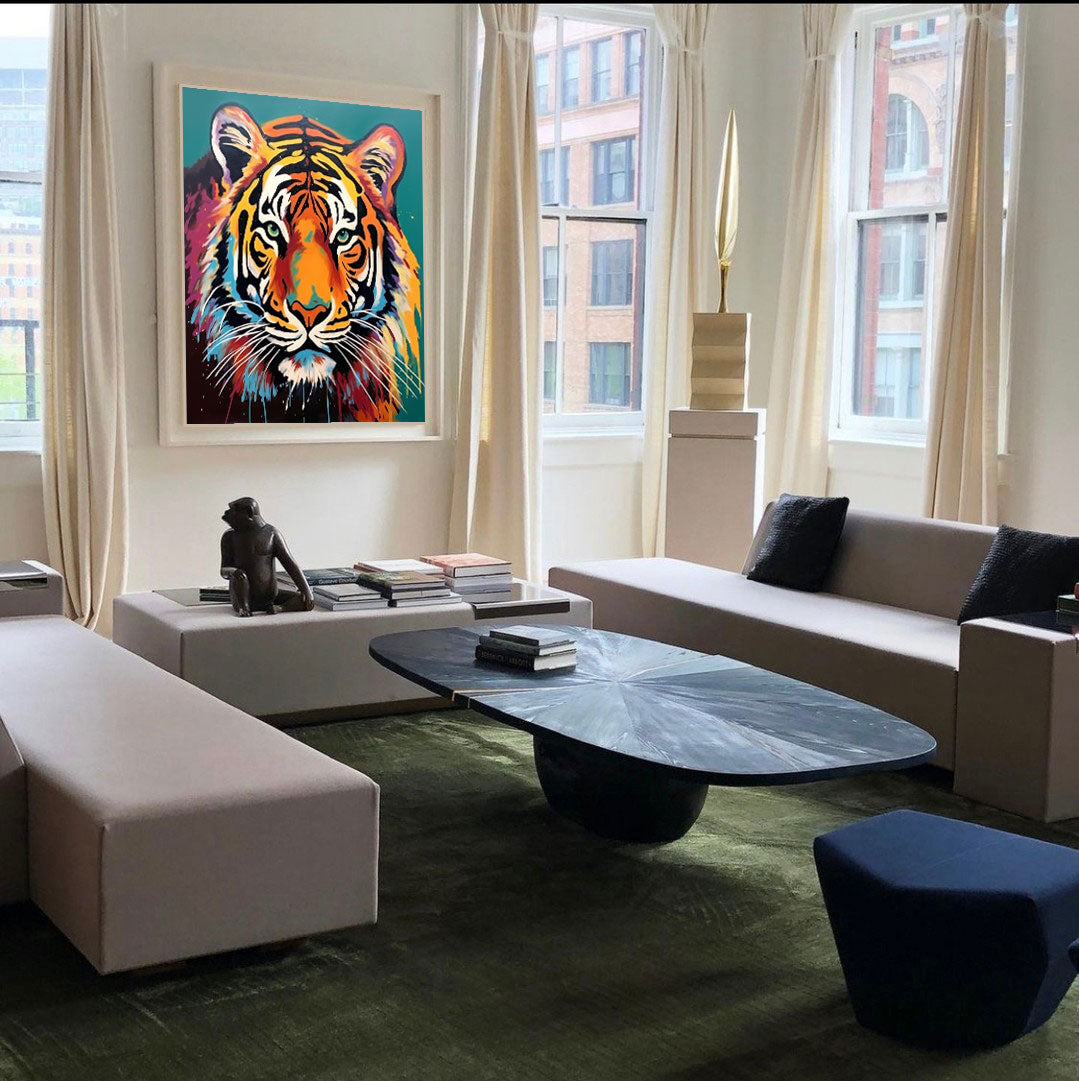 Large Abstract Tiger Oil Painting On Canvas Original Tiger Canvas Wall Art Modern Impressionist Animal Artwork for Living Room Bedroom