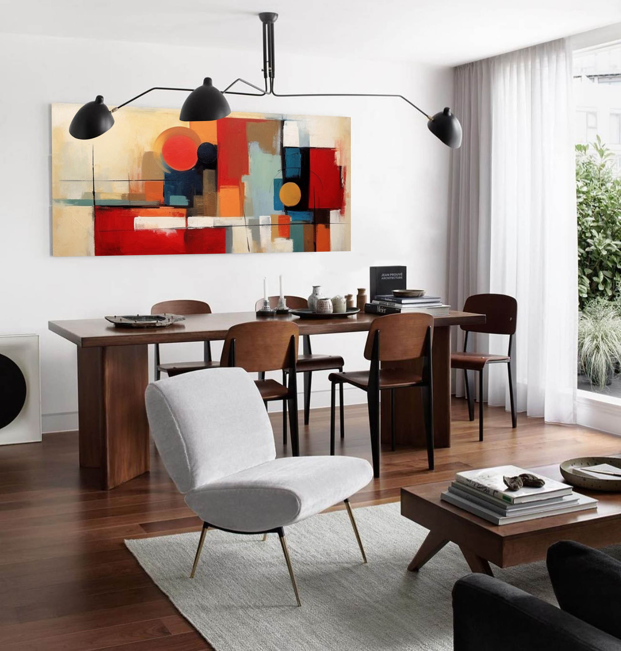 Red Original Abstract Oil Painting On Canvas Geometric Large Composition Artwork Framed Living Room Decor