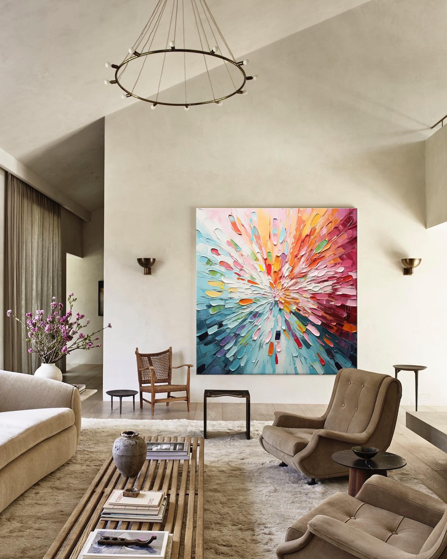 Original Large Colorful Acrylic Painting Canvas Vibrant Colorful Abstract Flowers Oil Painting Modern Wall Art Home Decor