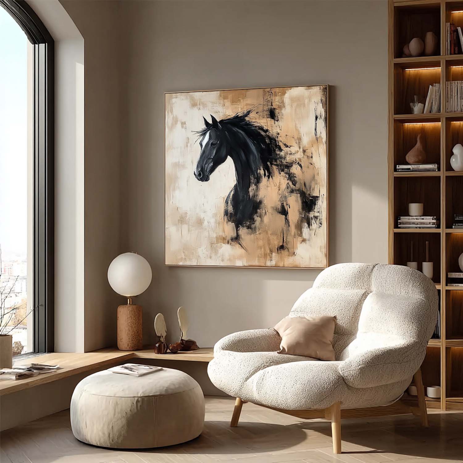 Original Abstract Horse Wall Art Large Retro Animal Artwork Home Decor Square Oil Painting Canvas