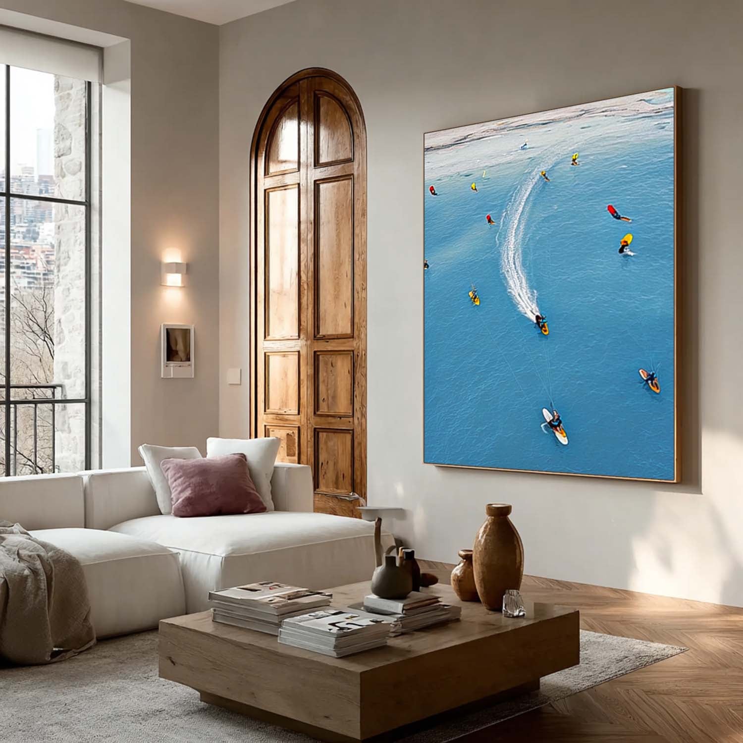 Boat Seascape Landscape Impasto painting Large Original Rowing Boats painting Impressionism Coastal artwork