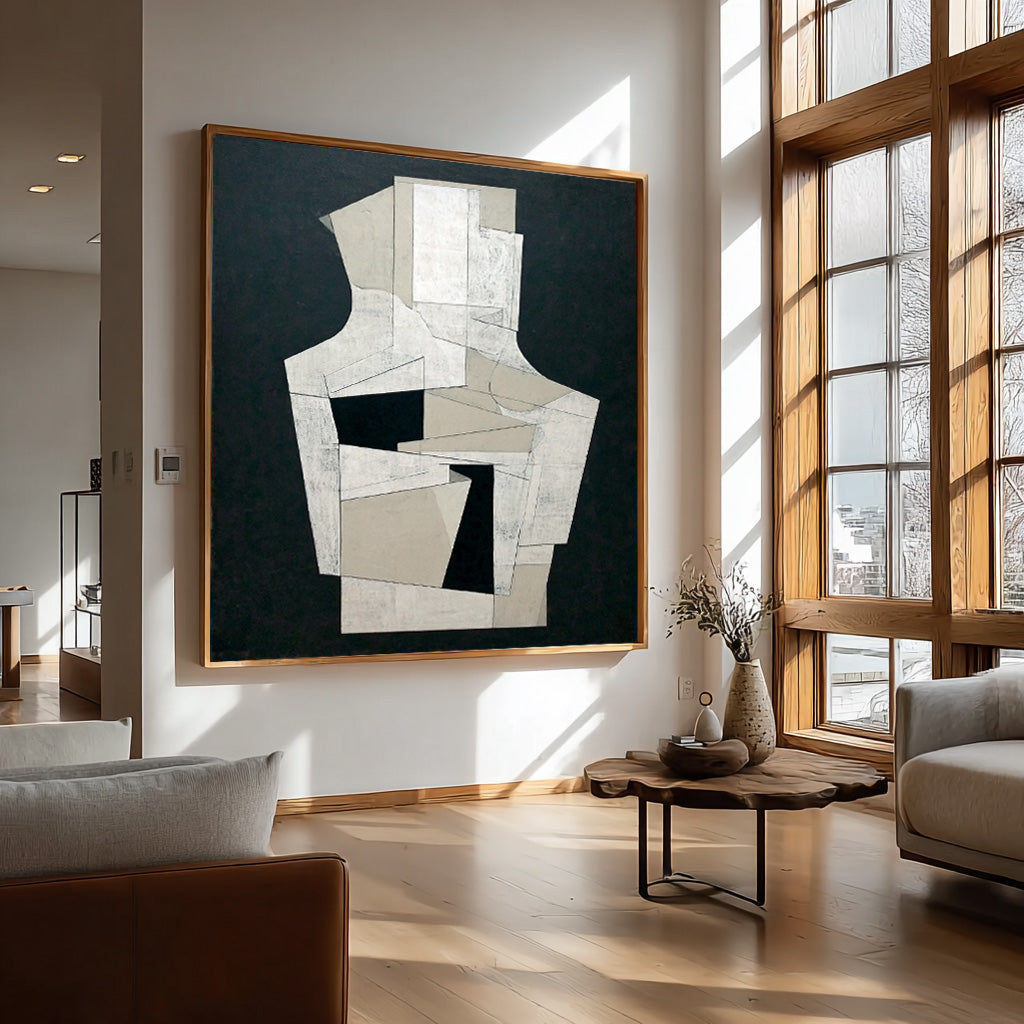 Minimalist Wall Art Abstract Geometric Black White Canvas Painting Modern Decor For Interior Design