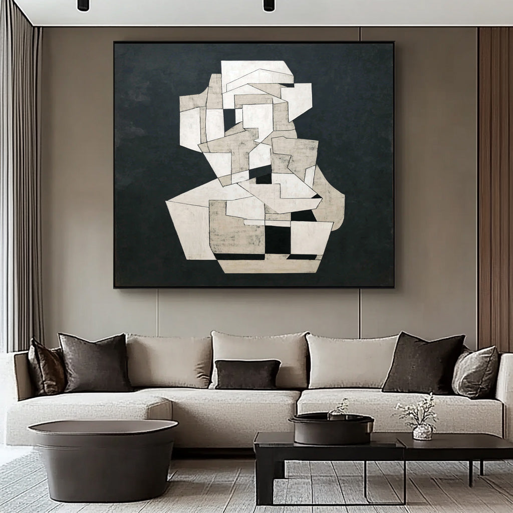 Modern Canvas Painting For Home Decor Abstract Geometric Black & White Wall Art Minimalist Unique Artwork