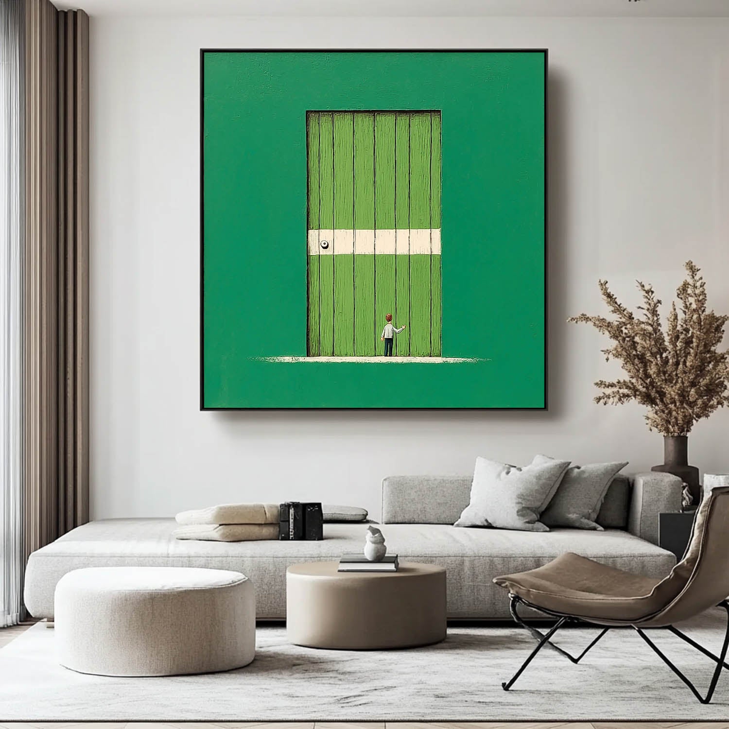 Large Architectural Door Painting Framed Abstract Acrylic painting Original Green Doorway Wall Art