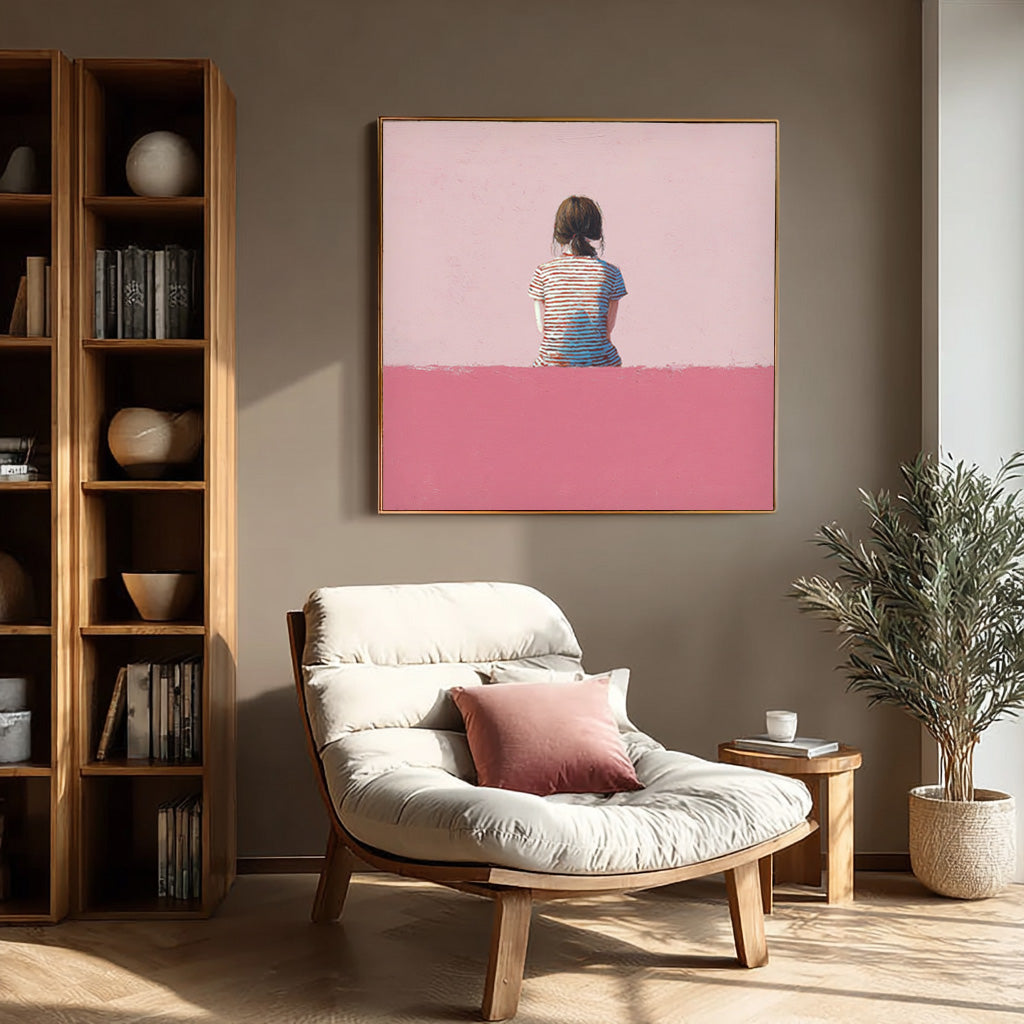 Abstract Warm atmosphere Art Minimalist Girl View Of Back Painting Pink Wall Art For Living Room