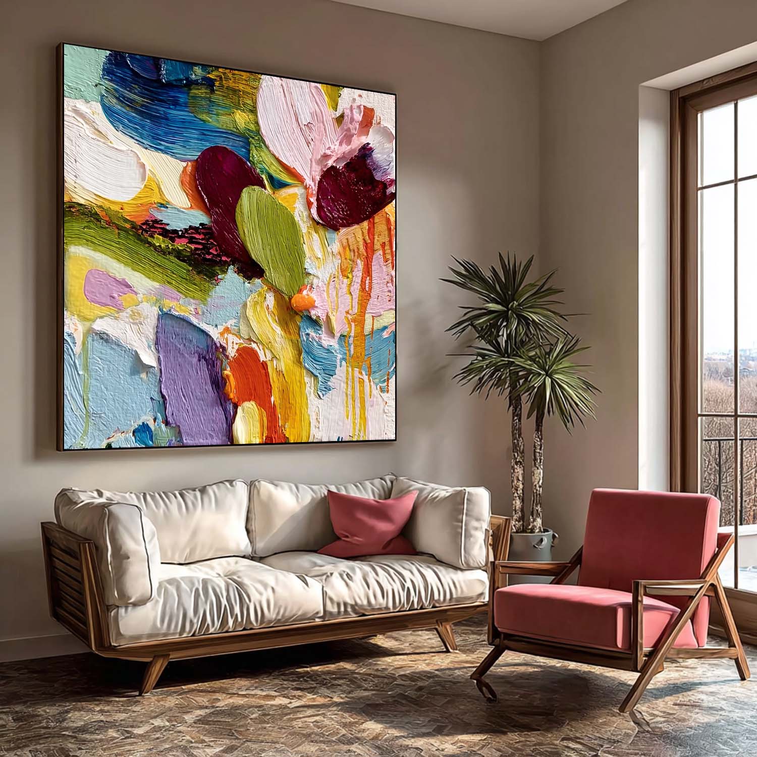 Colorful Texture Acrylic painting Original Scraper Oil Painting Abstract Large Wall Art Contemporary Art