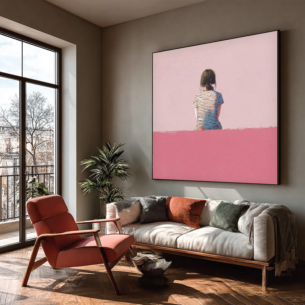 Abstract Warm atmosphere Art Minimalist Girl View Of Back Painting Pink Wall Art For Living Room