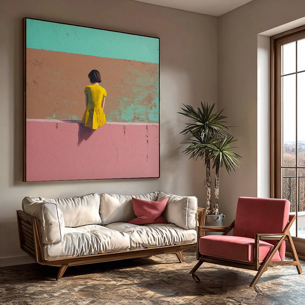 Minimalist Girl View Of Back Painting Color Wall Art Abstract Warm atmosphere Art For Living Room