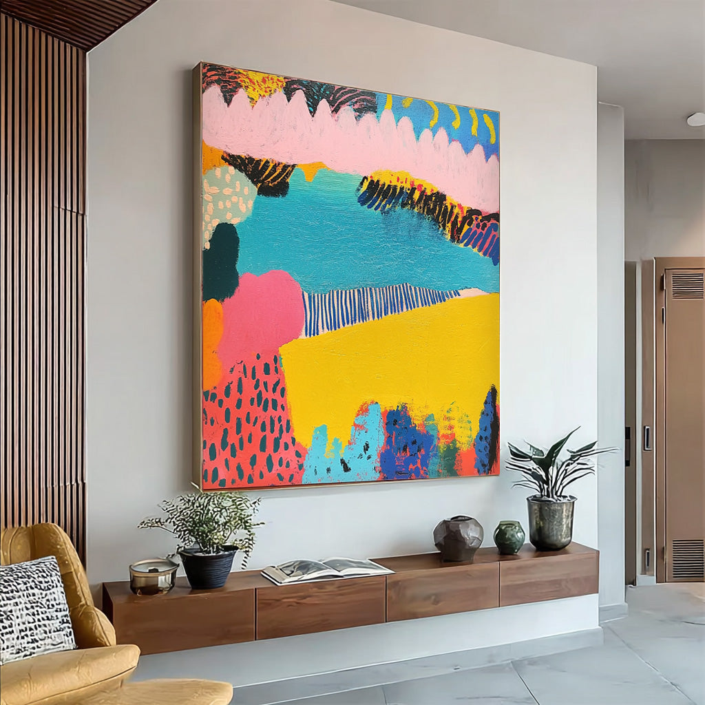 Original Landscape Painting Square Contemporary Art Texture Acrylic painting Abstract Graffiti Wall Art