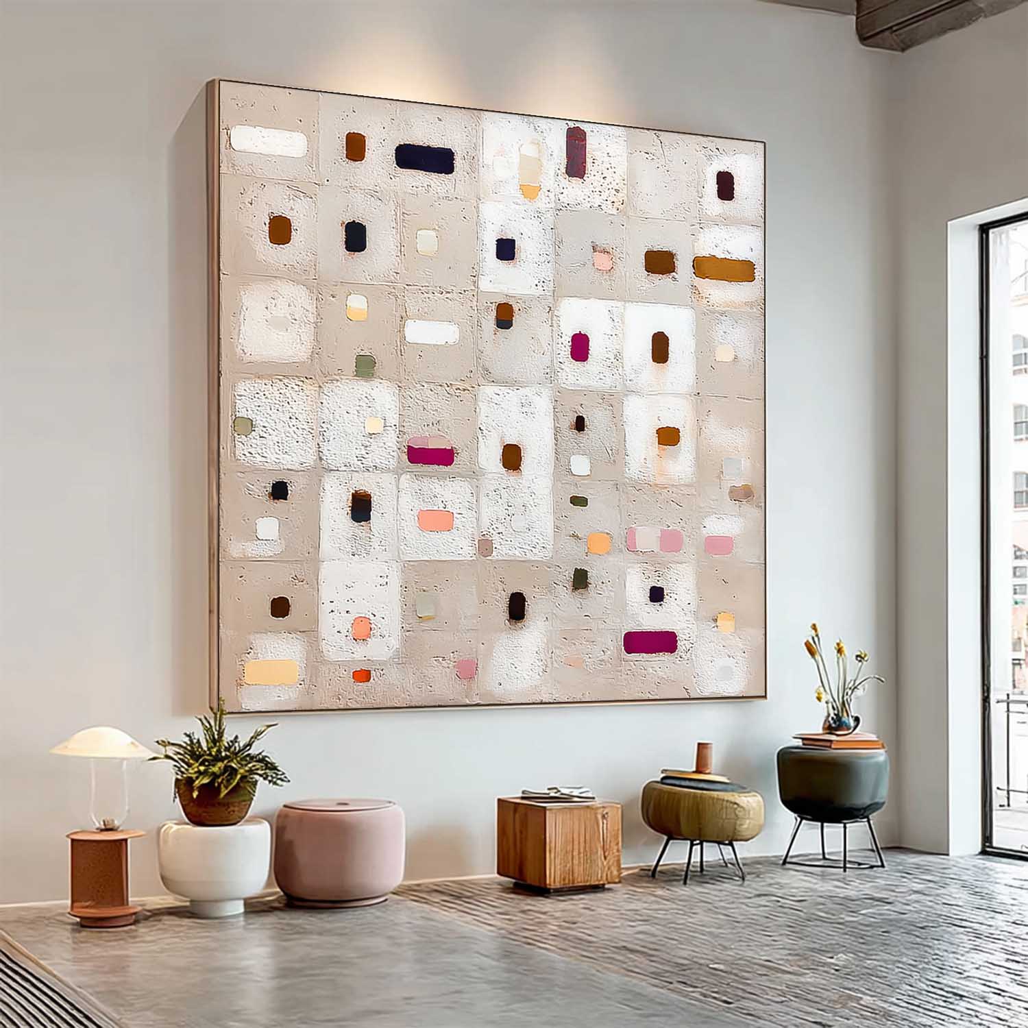 Abstract Geometry Acrylic painting Large Square Color Block Texture Painting Framed Original Wall Art