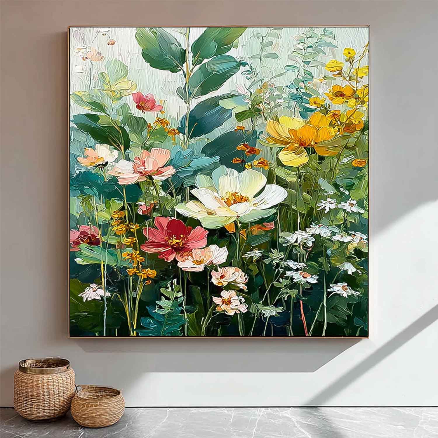 Green Original Artwork Texture Plant Wall Art Large Flower Abstract Oil Painting Canvas Home Decor