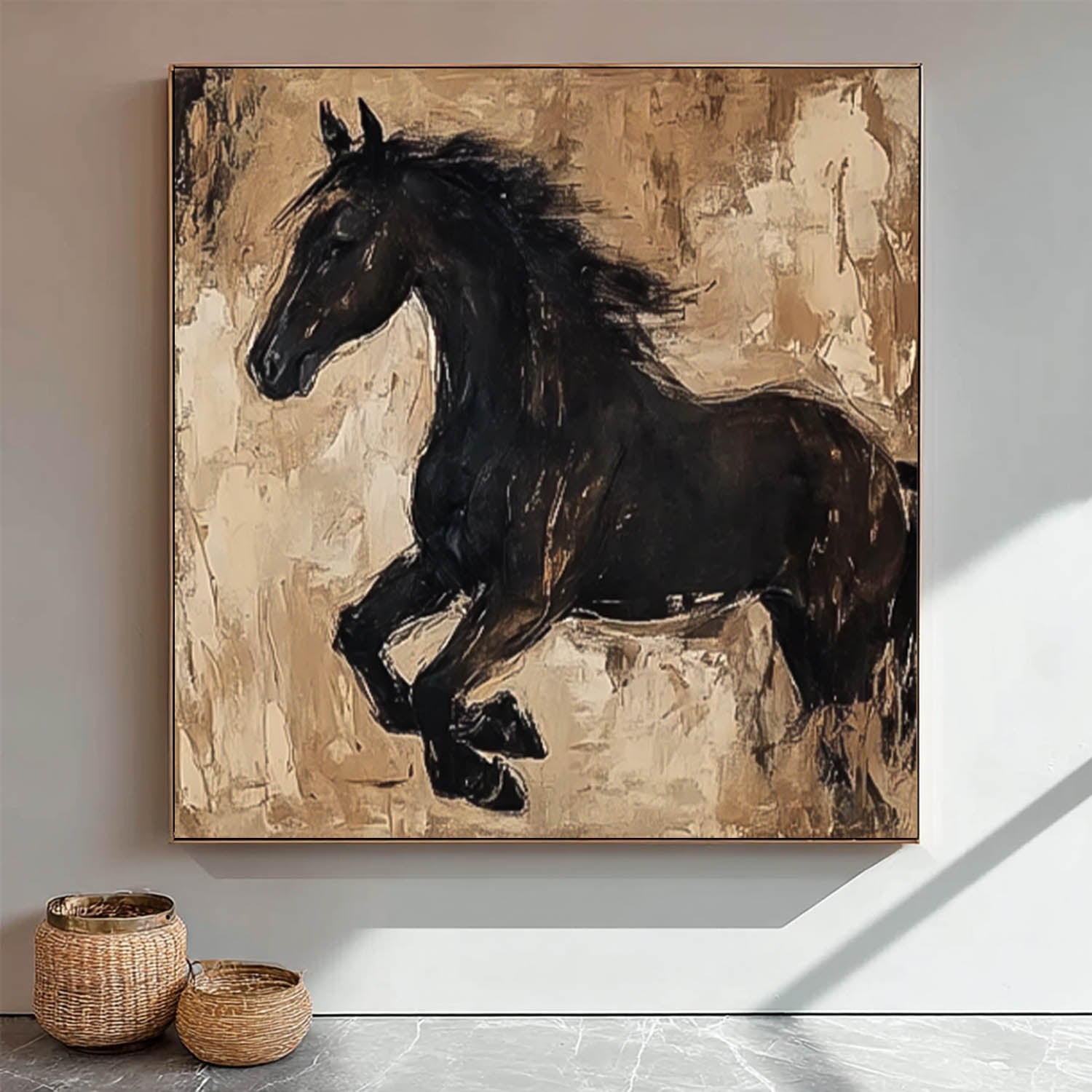 Large Retro Animal Artwork Home Decor Original Abstract Horse Wall Art Square Oil Painting Canvas