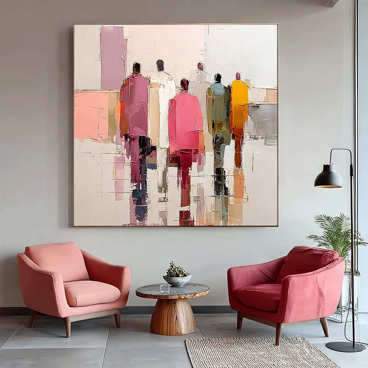 Original Passerby Features Artwork Abstract Figure Painting Canvas Large Multi-person Street Wall Art