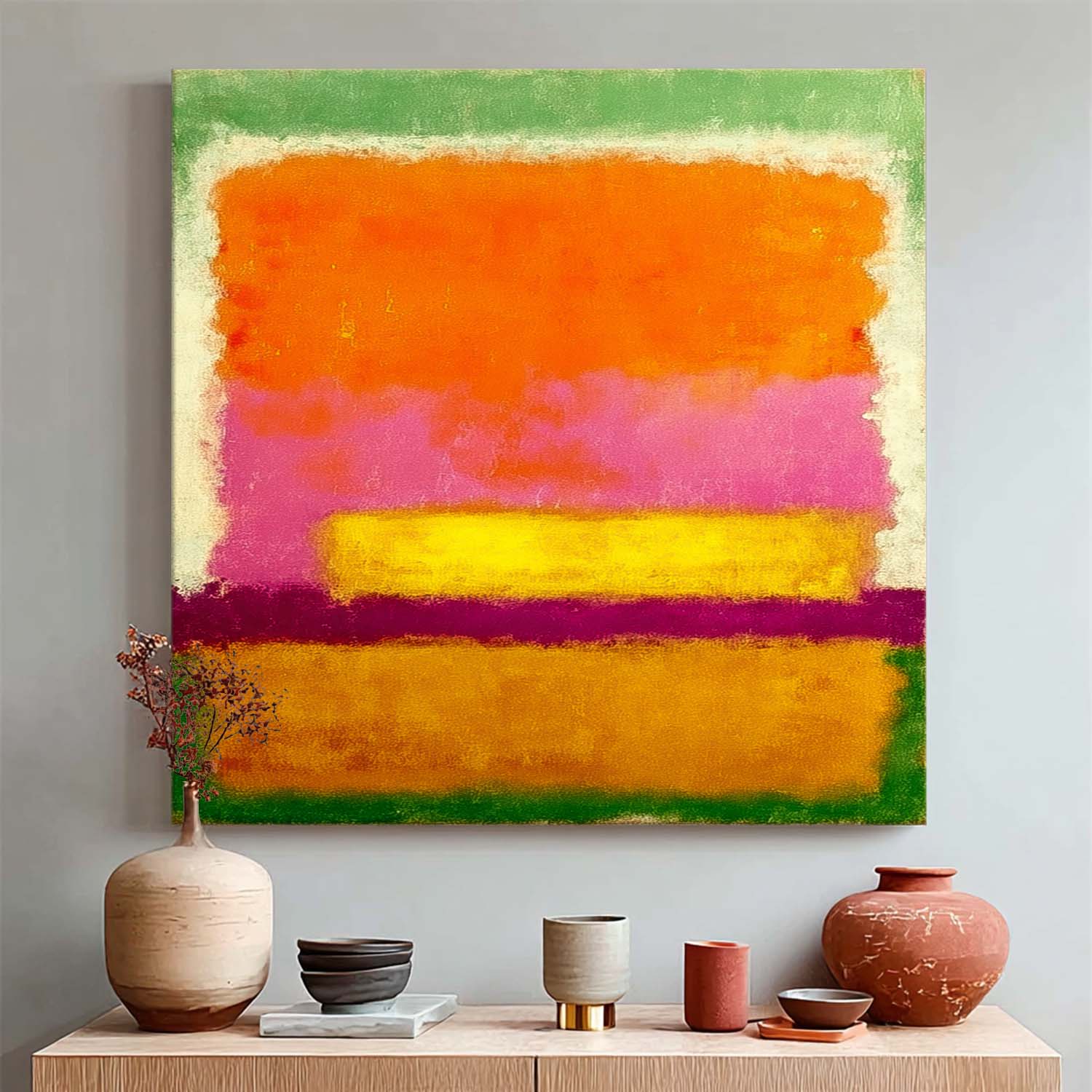 Large Geometry Painting Framed Abstract Vibrant Color Splicing Acrylic painting Original Wall Art