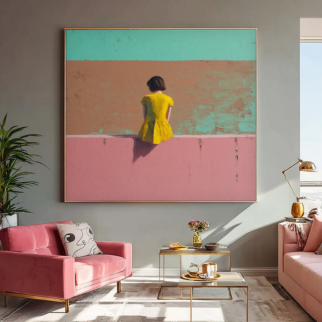 Minimalist Girl View Of Back Painting Color Wall Art Abstract Warm atmosphere Art For Living Room