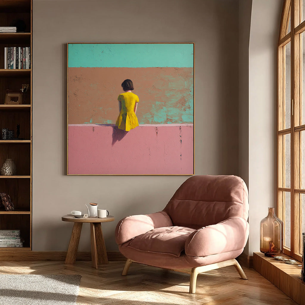 Minimalist Girl View Of Back Painting Color Wall Art Abstract Warm atmosphere Art For Living Room
