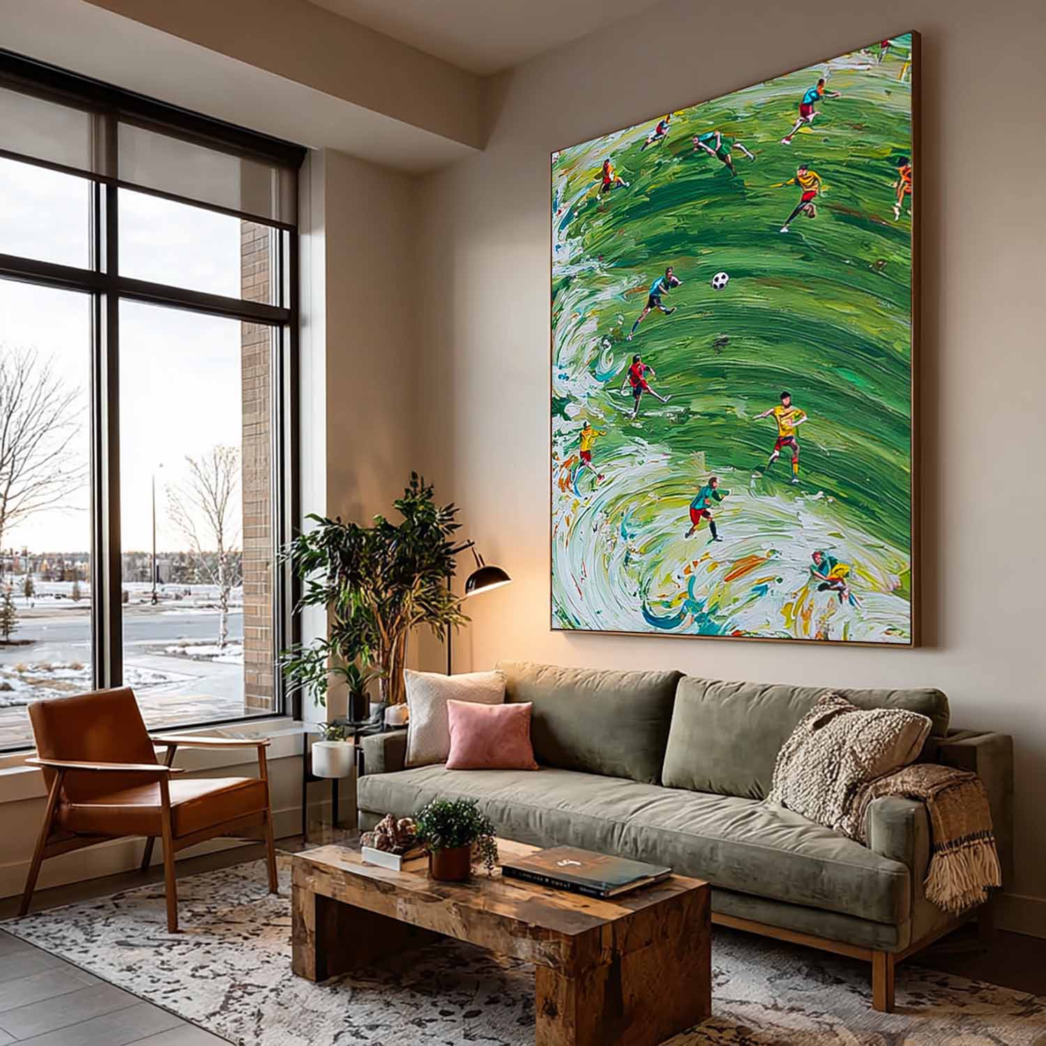 Green Football Textured Canvas Art Textured Football Wall Art Sports Art Lover Gift Home Decor