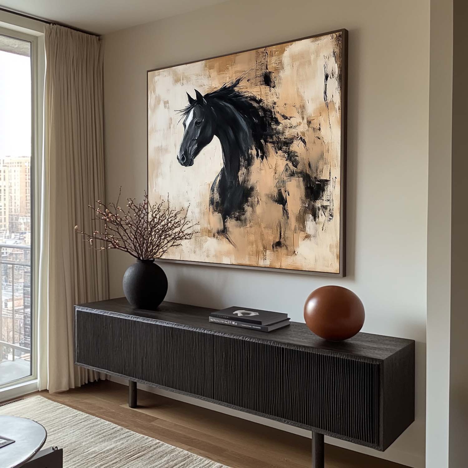 Original Abstract Horse Wall Art Large Retro Animal Artwork Home Decor Square Oil Painting Canvas