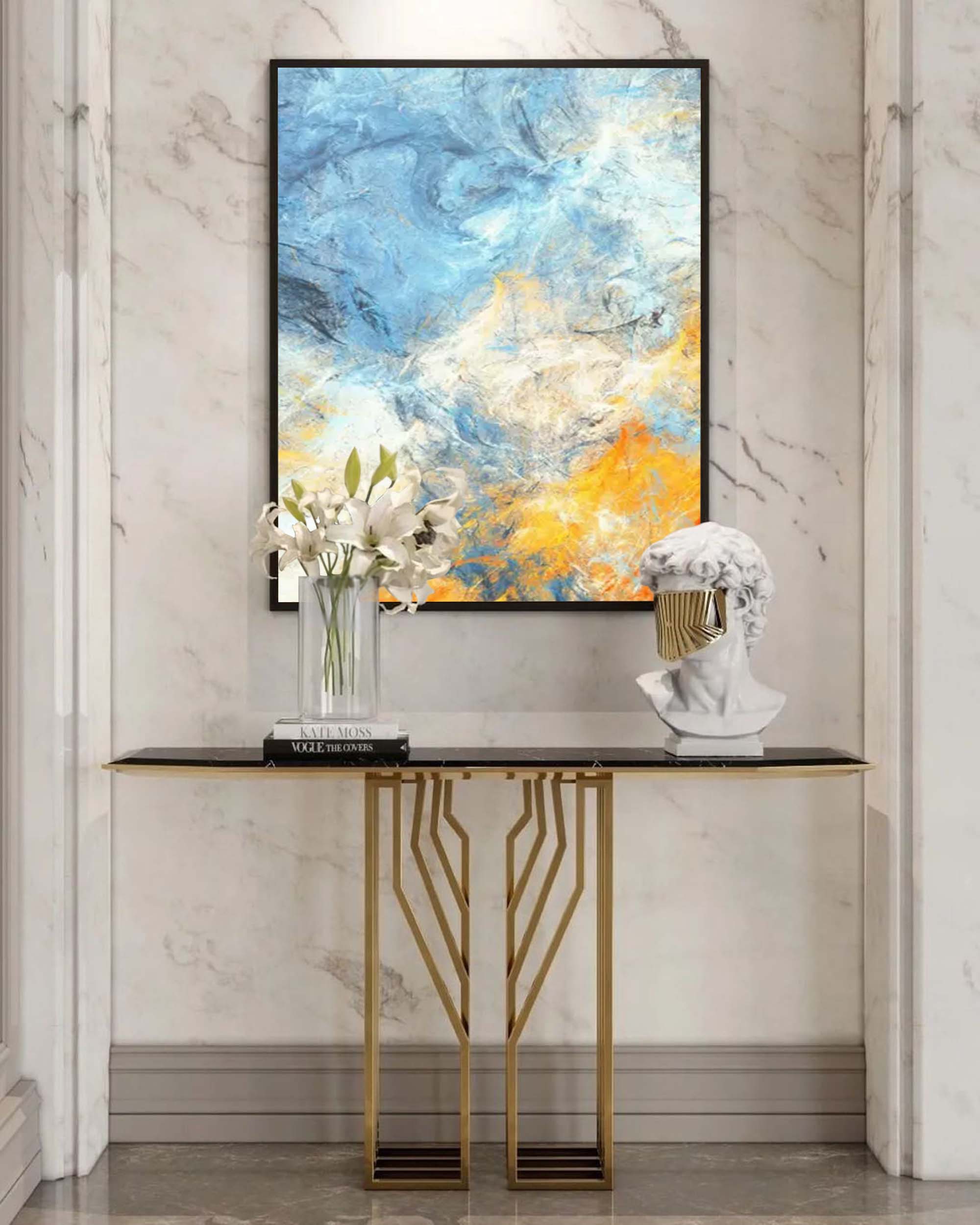 Large Blue Original Painting Abstract Texture Oil Painting On Canvas Living Room Modern Wall Art Decor