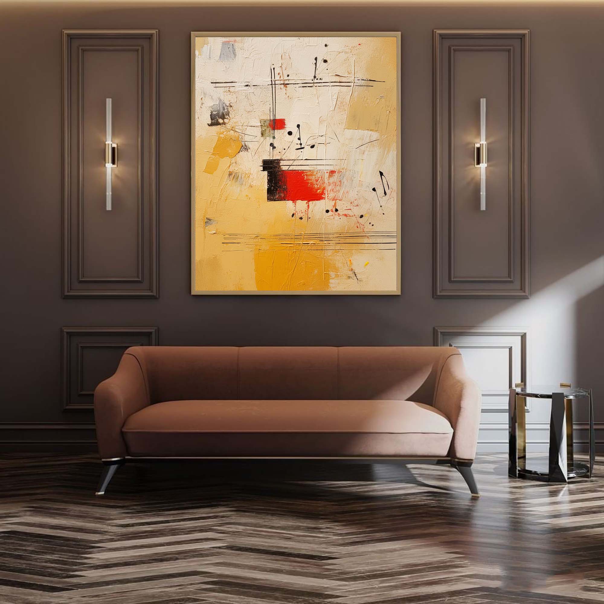 Original Musical Note Abstract Wall Art Bright Modern Textured Oil Painting Canvas Large Yellow Oil Painting Home Decor