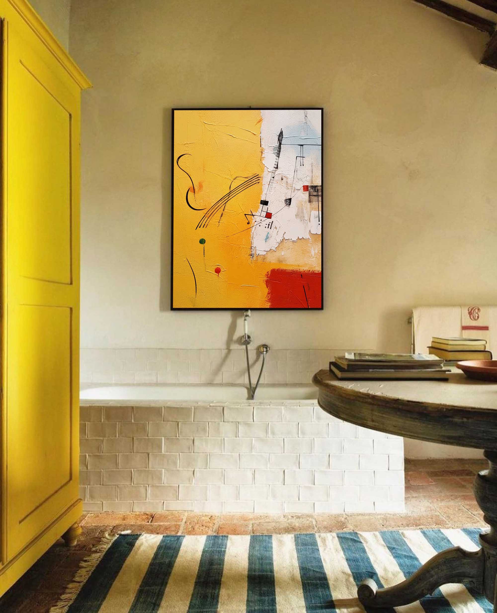 Bright Modern Textured Oil Painting Canvas Original Graffiti Abstract Wall Art Large Yellow Oil Painting Home Decor Gifts