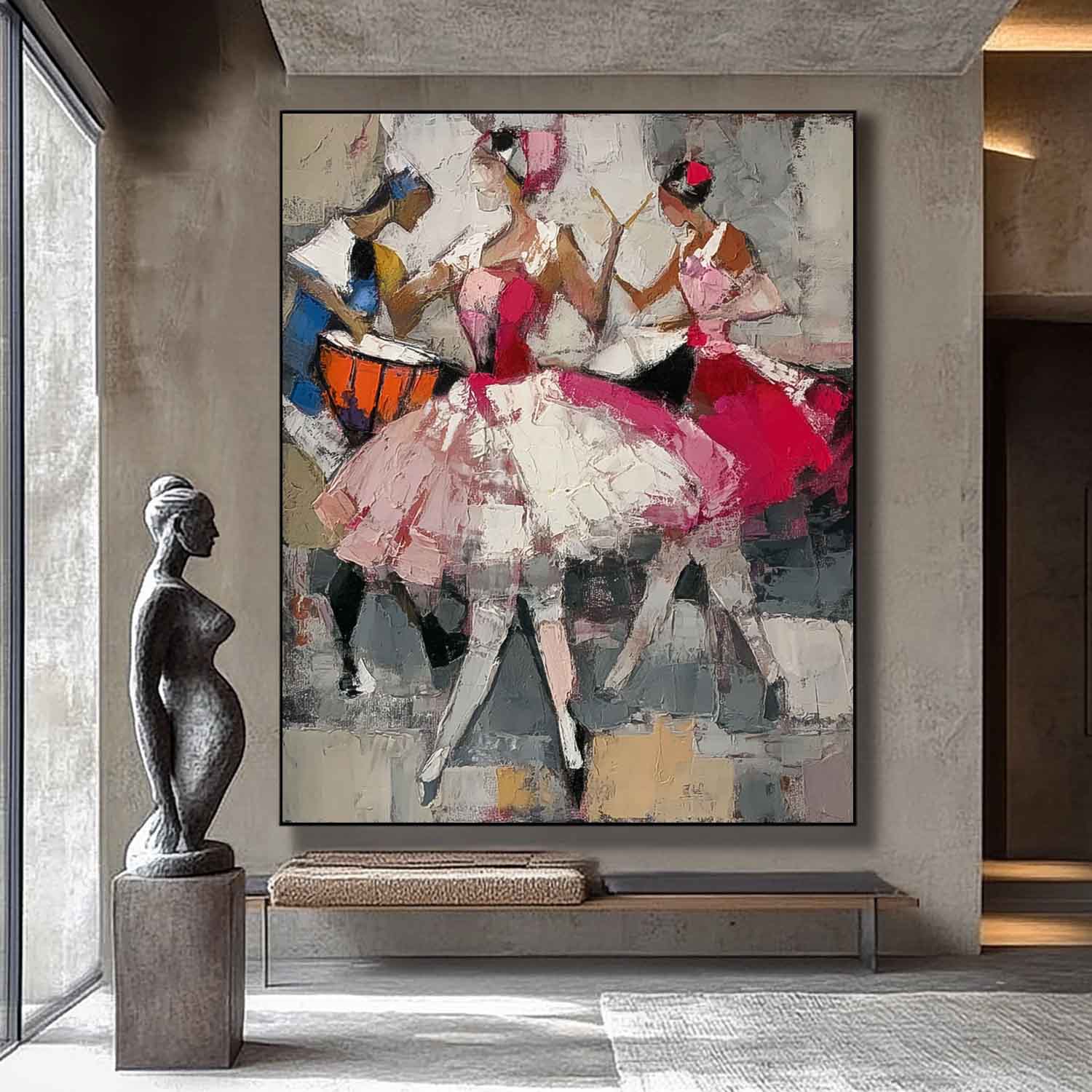 Large Dancing Girl Artwork Original Female Acrylic Painting Canvas Abstract Lady Wall Art Framed