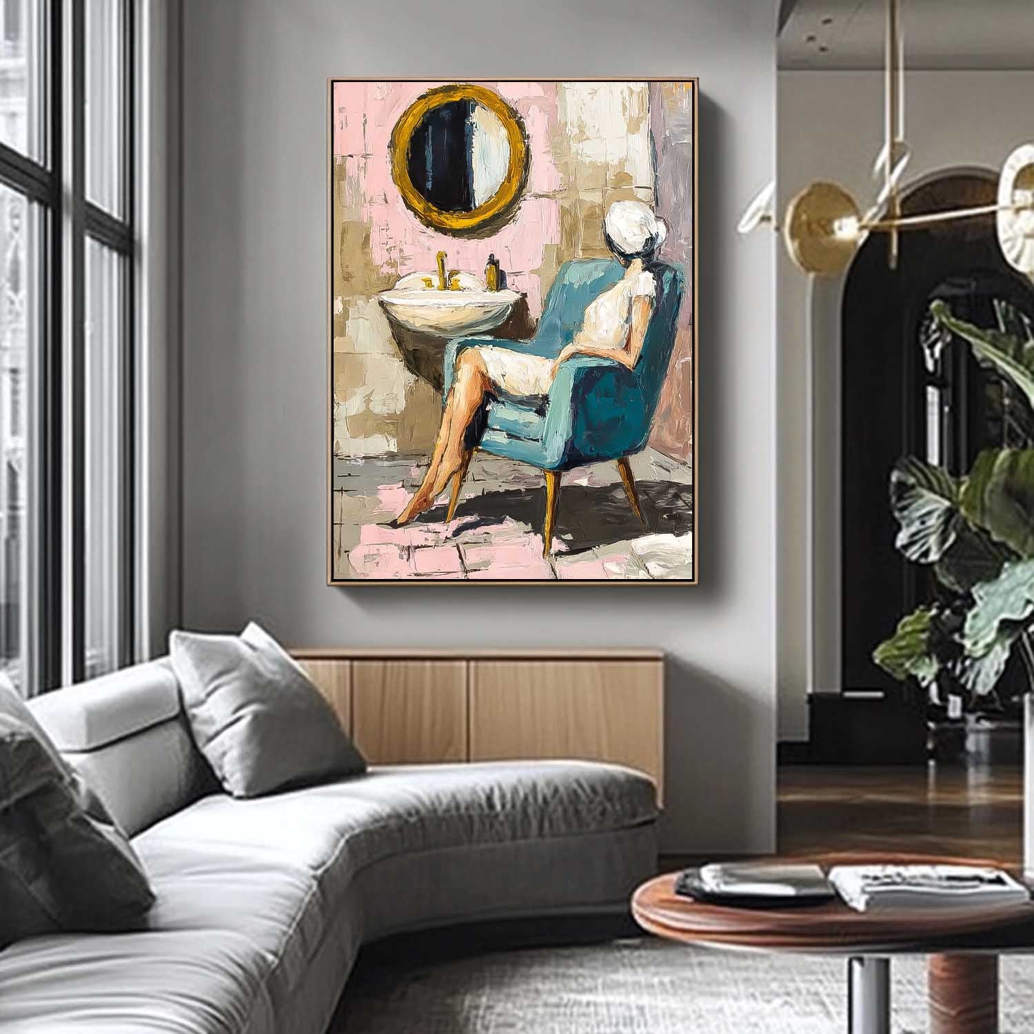 Original Impressionist Bathroom Art Oil Painting Modern Home Decor Gold Abstract Lady Oil Painting Canvas