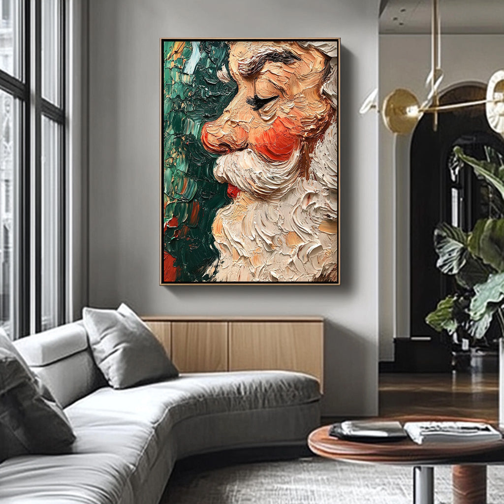 Large Christmas Wall Art Vintage Santa Claus Christmas Tree Texture Cute Santa Xmas Profile painting Holiday Decor