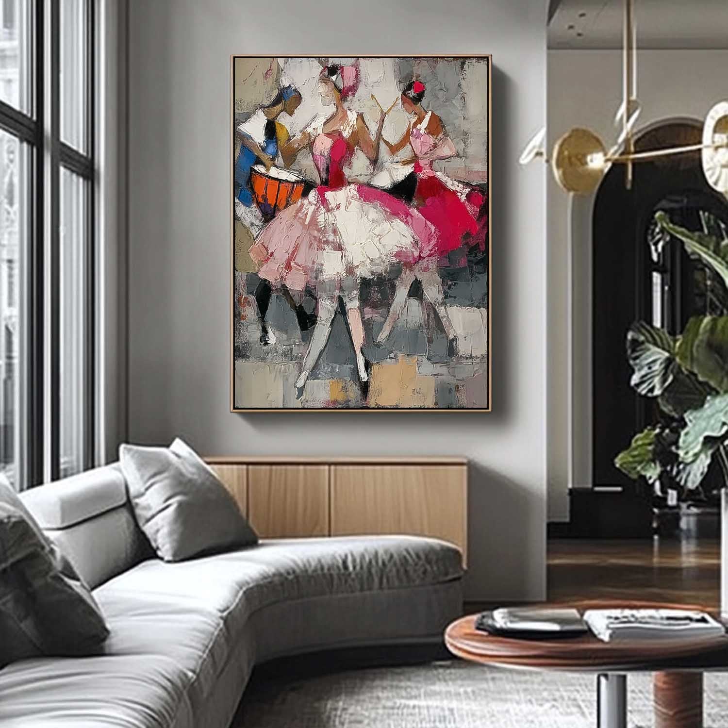Large Dancing Girl Artwork Original Female Acrylic Painting Canvas Abstract Lady Wall Art Framed