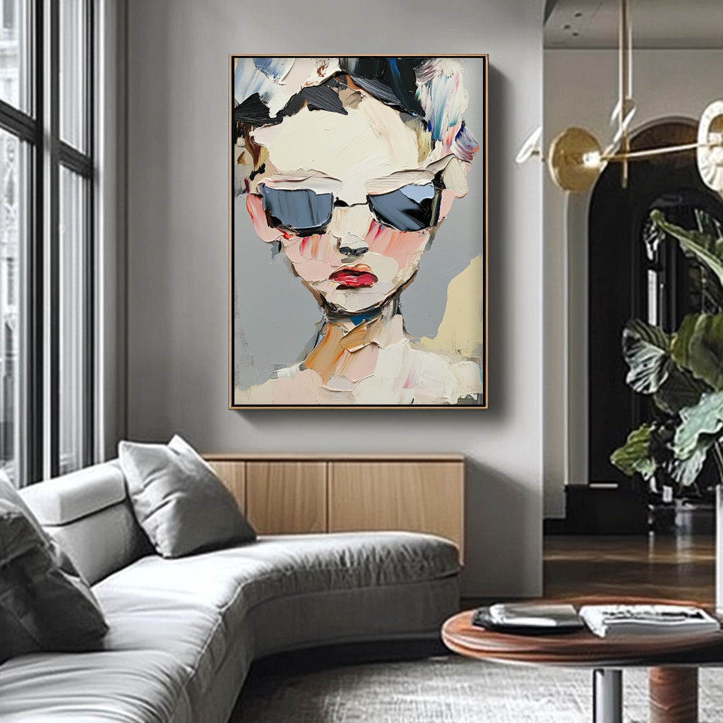 Abstract Character oil Painting On Canvas Original Texture Cool Girl Wall Art Minimalist Modern Artwork