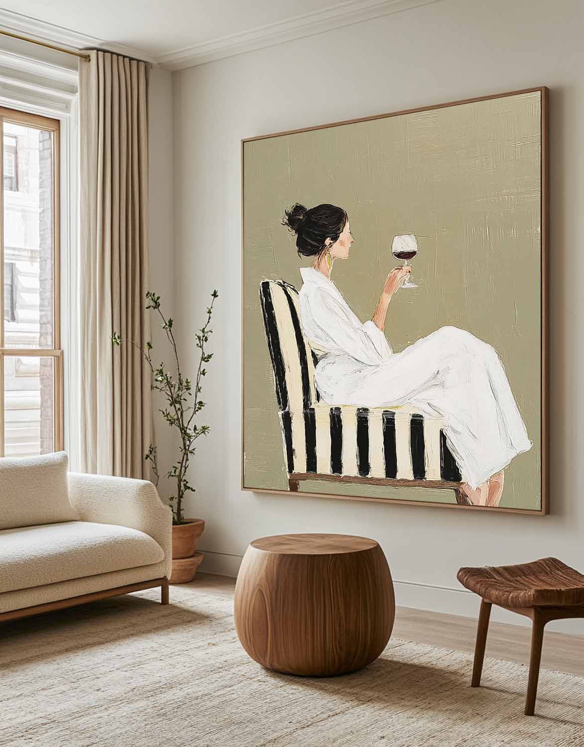 Square Abstract Lady Wearing A Bathrobe Painting Canvas Figure Artwork Original Elegant Woman Wall Art