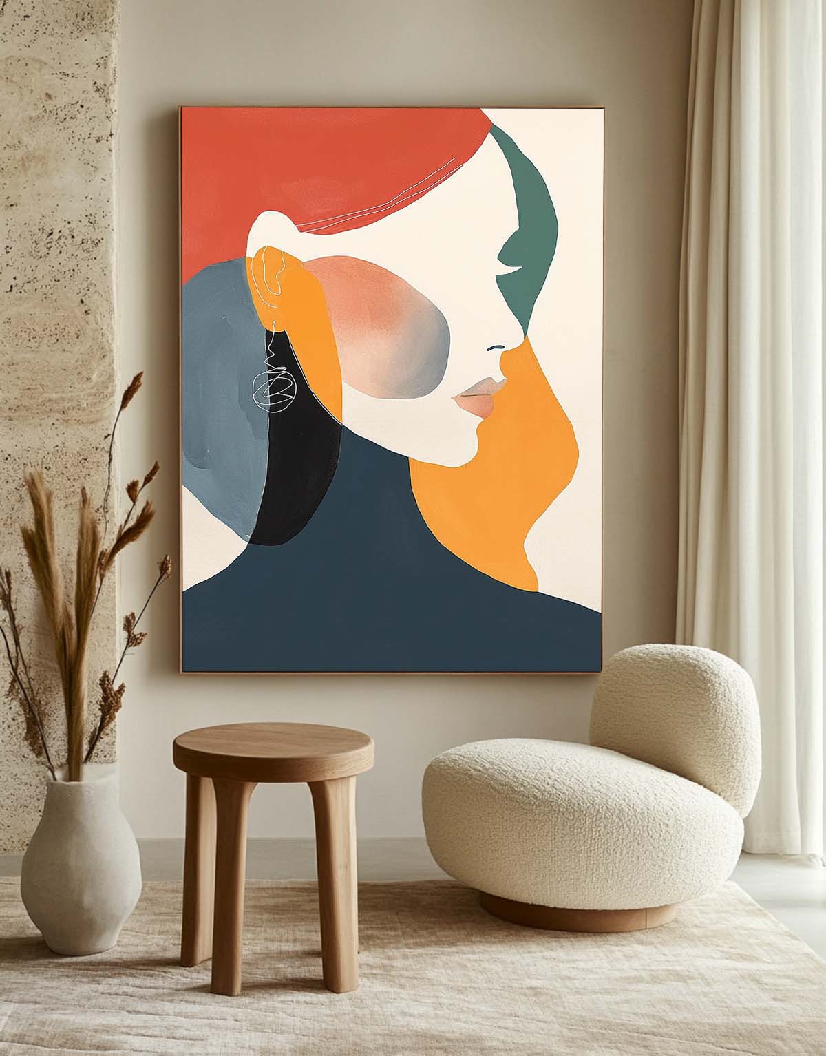 Minimalism Colorful Abstract Face Profile Acrylic painting Original Nordic Style Wall Art Large Figure Artwork