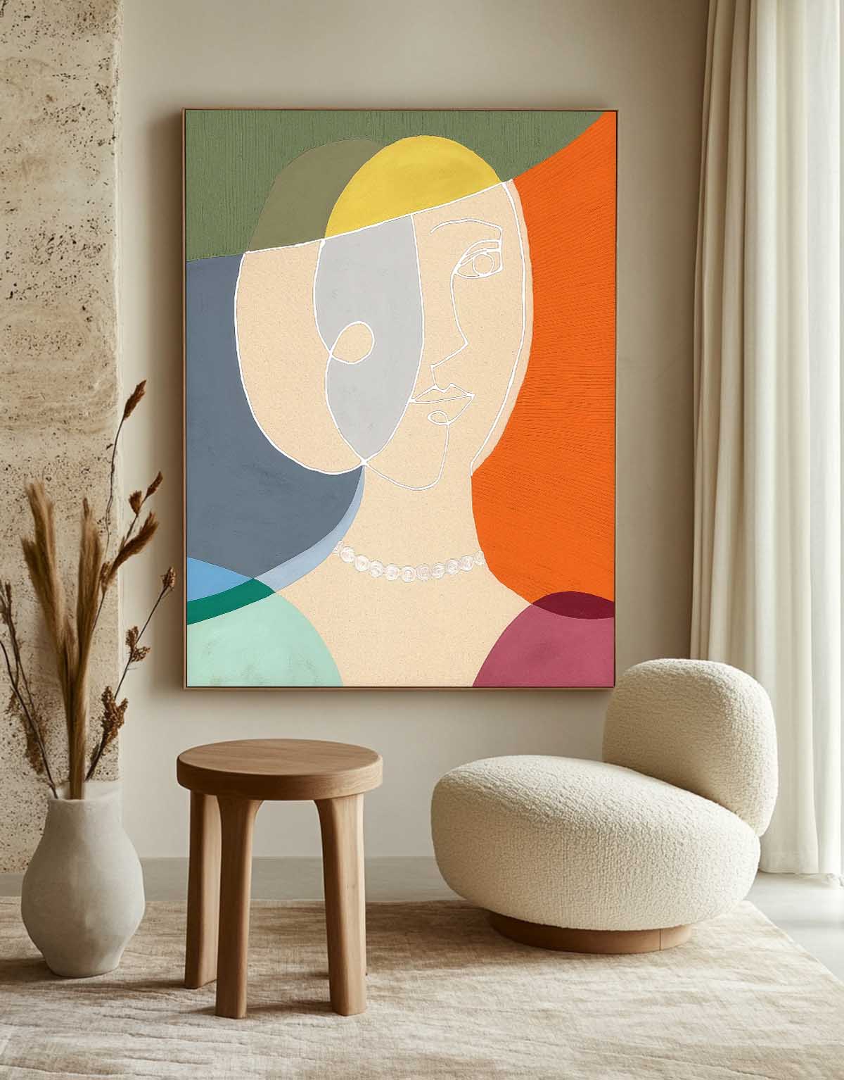 Original Nordic Style Wall Art Minimalism Colorful Abstract Line Artwork Large Figure Painting Gift
