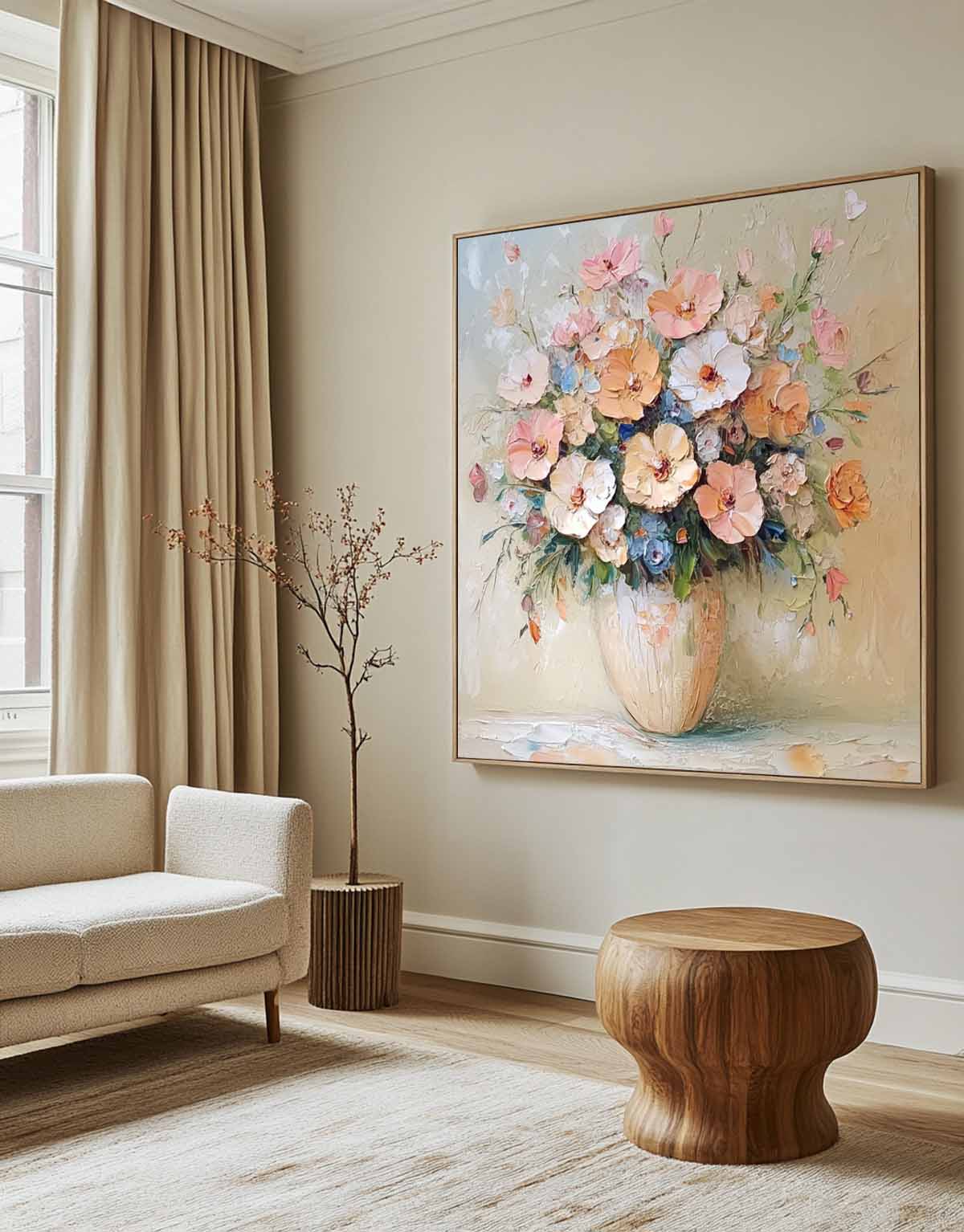 Large Textured Flower Painting Original Exquisite Vase Art Contemporary Blossom Wall Art For Living Room