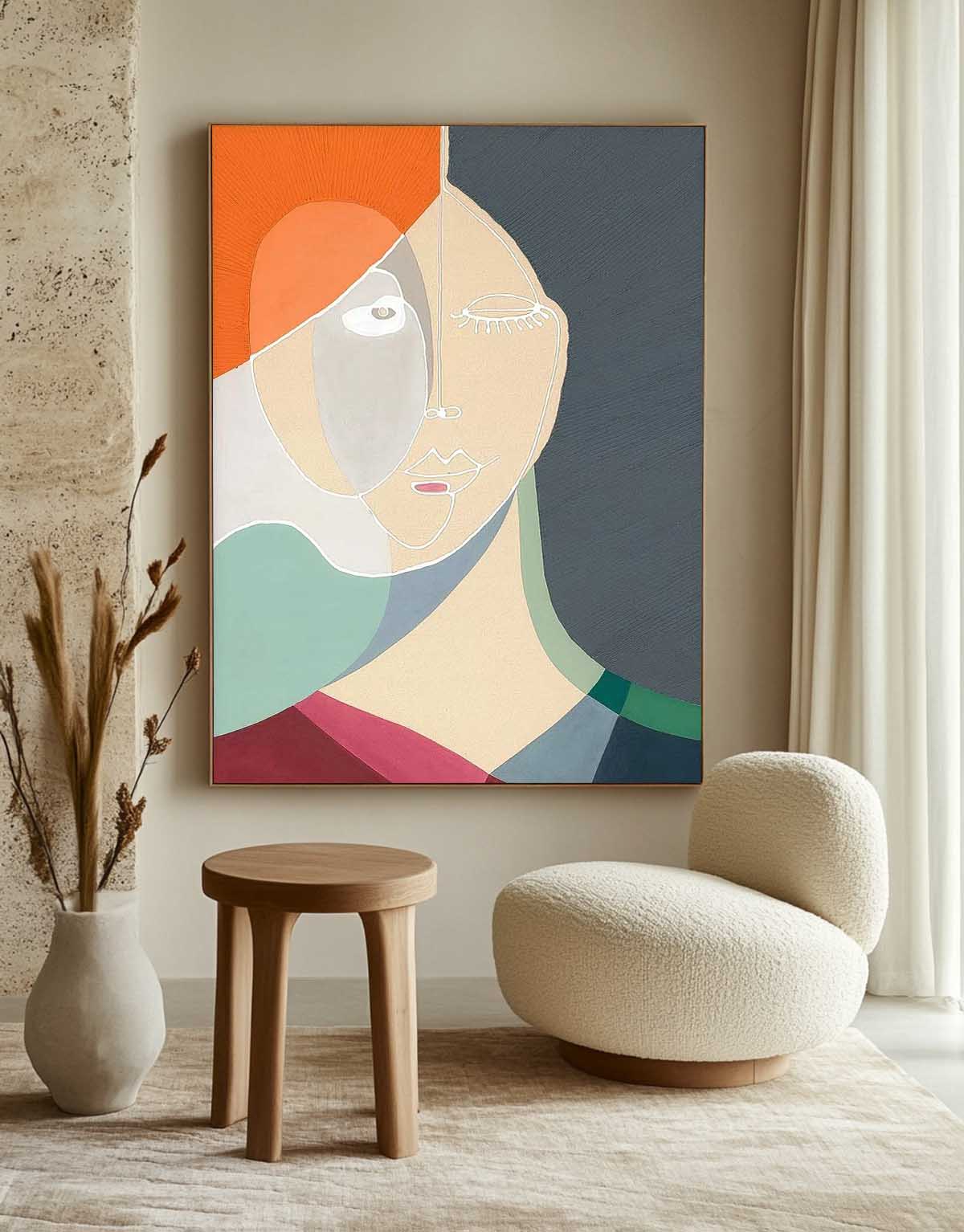 Minimalism Colorful Abstract Line Artwork Large Figure Painting Original Nordic Style Wall Art Gift