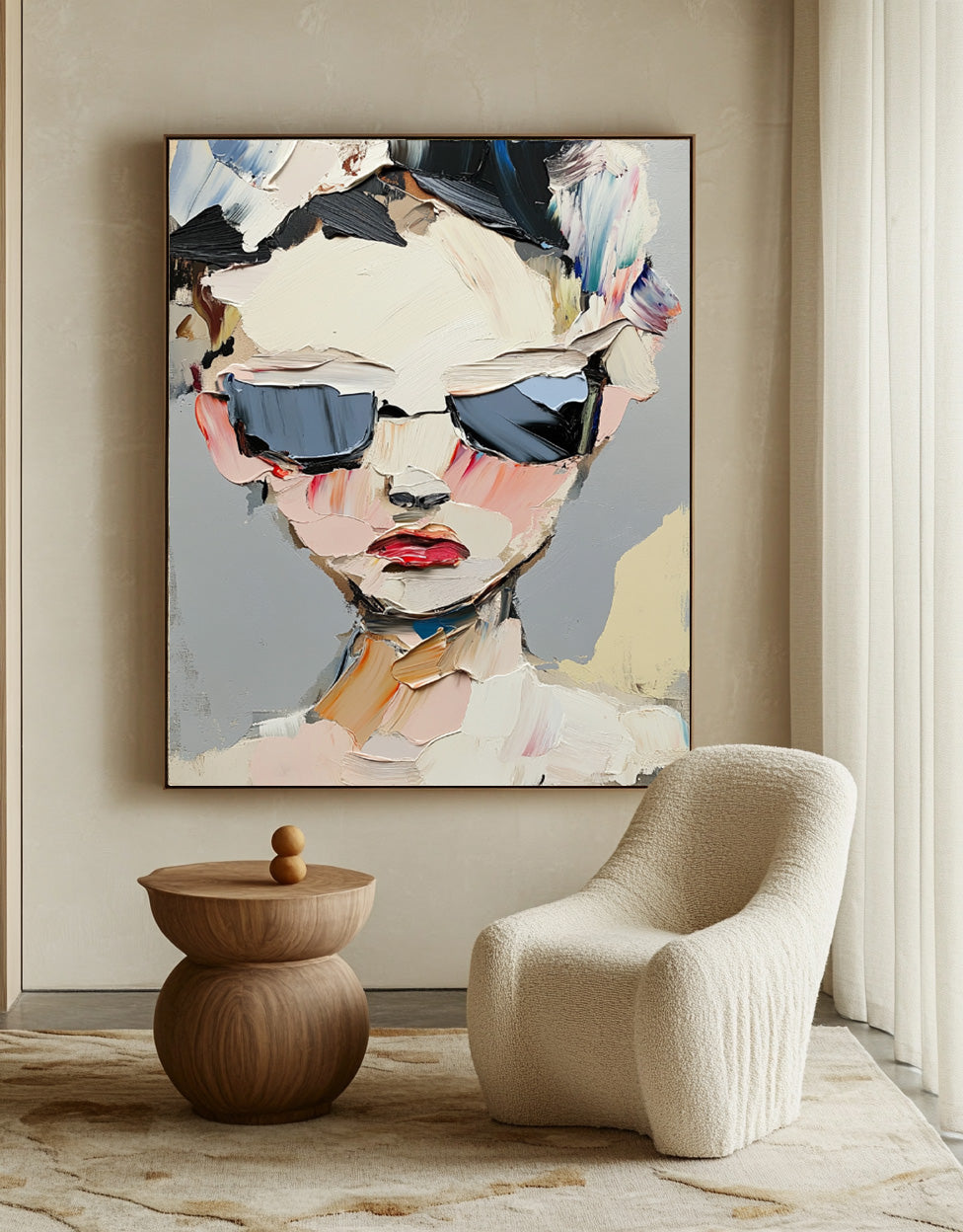 Abstract Character oil Painting On Canvas Original Texture Cool Girl Wall Art Minimalist Modern Artwork