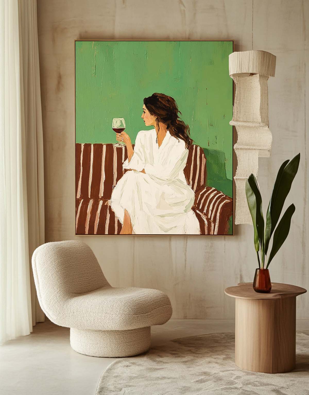 Original Elegant Woman Wall Art Abstract Lady Wearing A Bathrobe Oil Painting Canvas Figure Artwork Framed