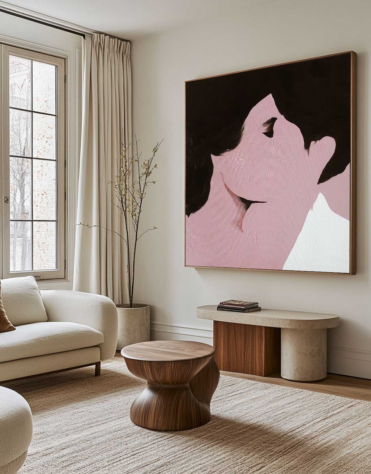 Abstract Wall Art Square Man And Woman Kissing Original Minimalism Painting Canvas Large Artwork