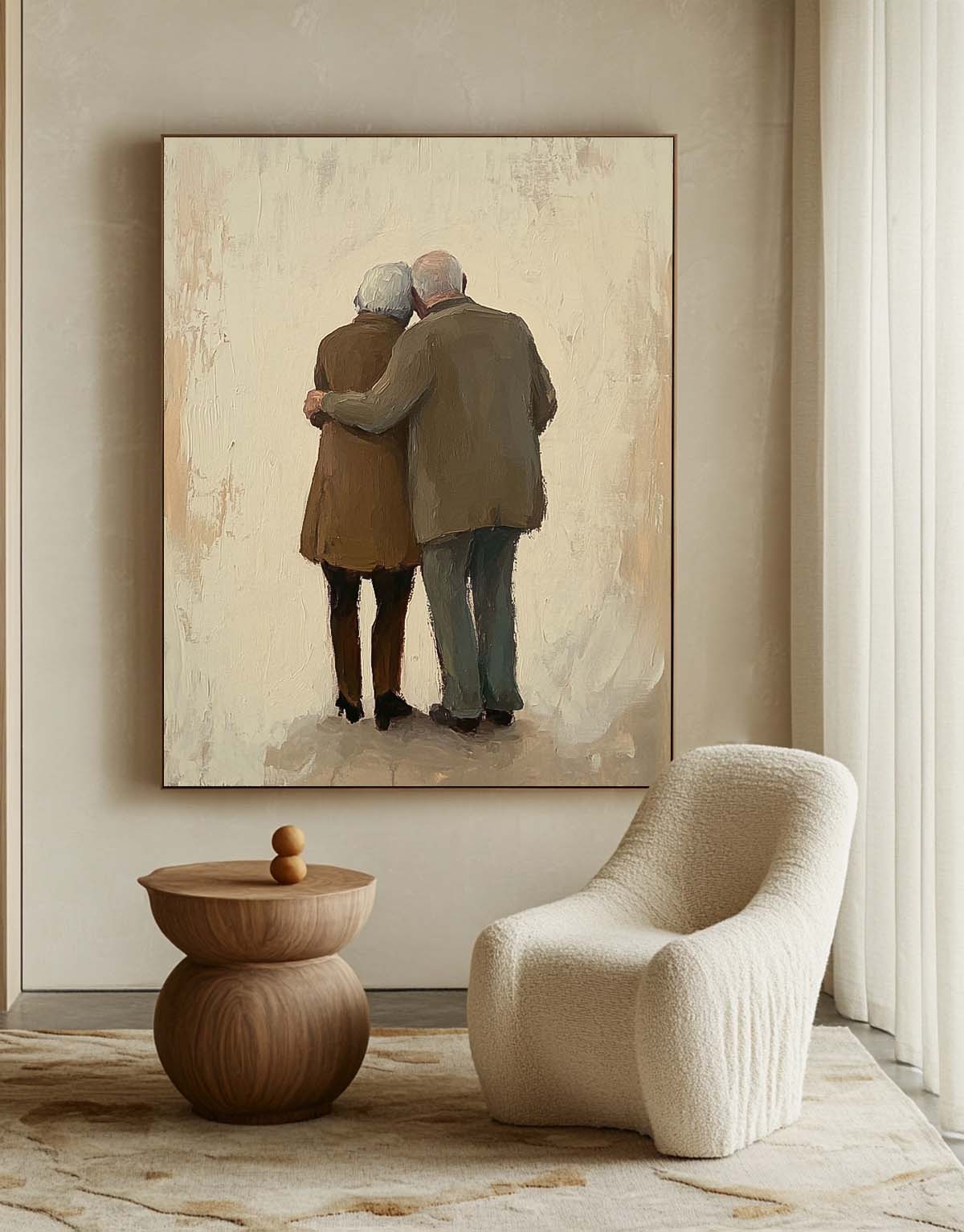 Large Man And Wife Acrylic Painting Framed Original Contemporary Spouse Wall Art Abstract View Of Back Artwork