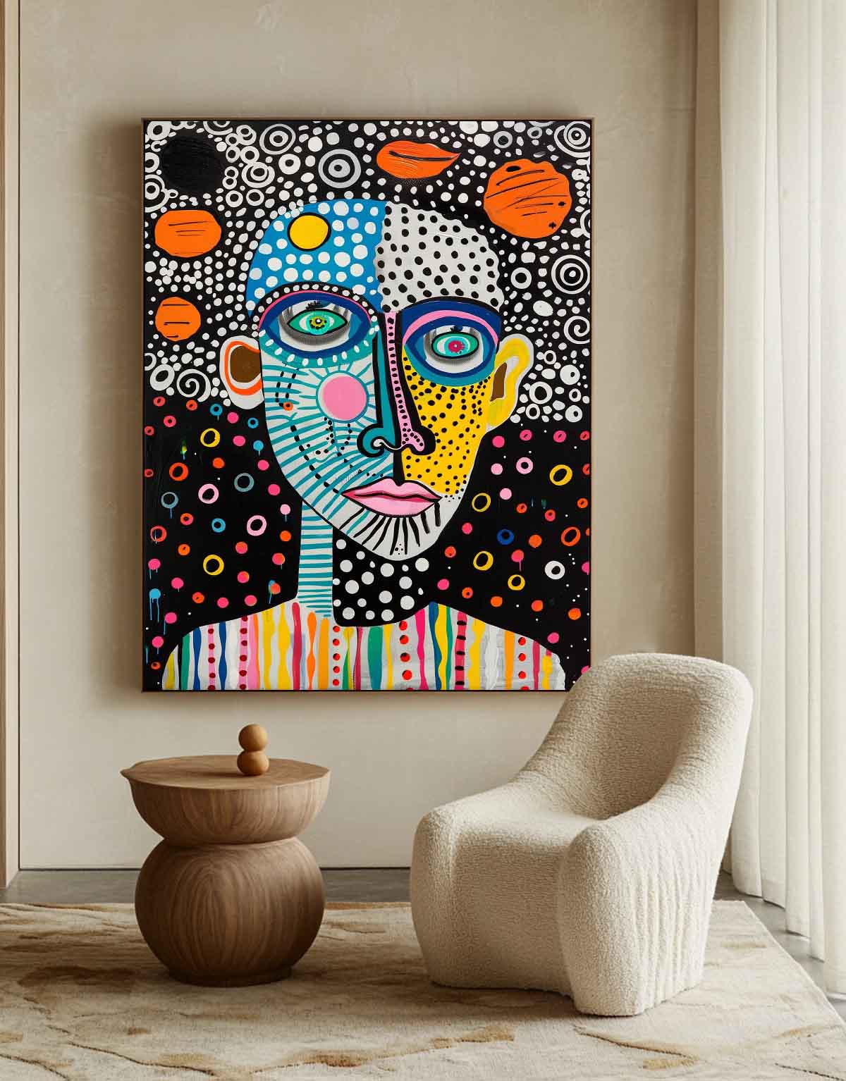 Funny Large Figure Painting Original Graffiti Face Wall Art Minimalism Colorful Abstract Artwork Gift