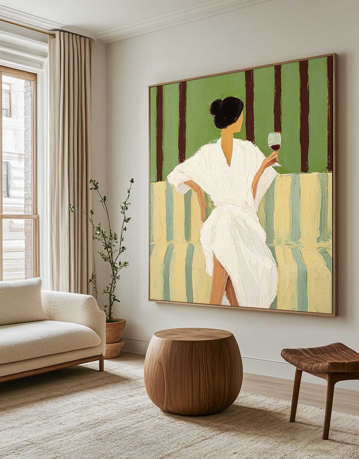Square Abstract Lady Wearing A Bathrobe Painting Canvas Figure Artwork Original Woman Wall Art
