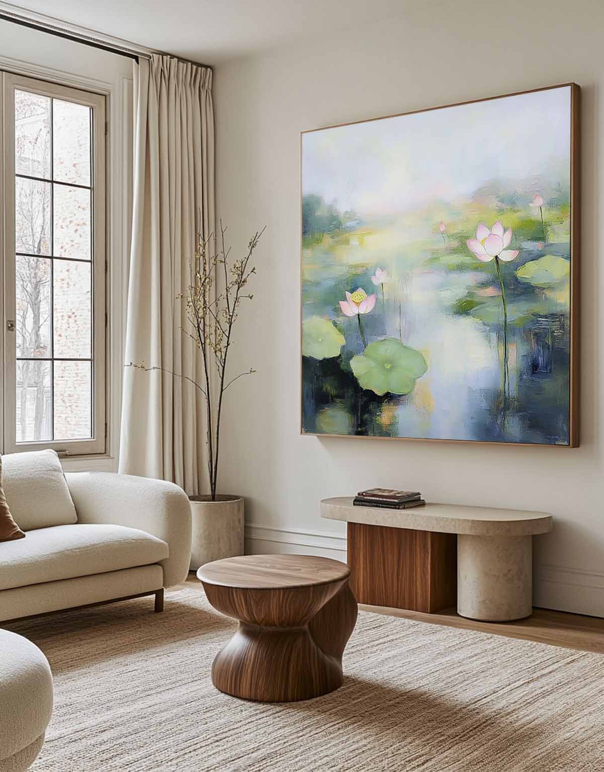 Original Abstract Lotus Artwork Large Handmade Wall Art Floral Texture Canvas Painting For Living Room