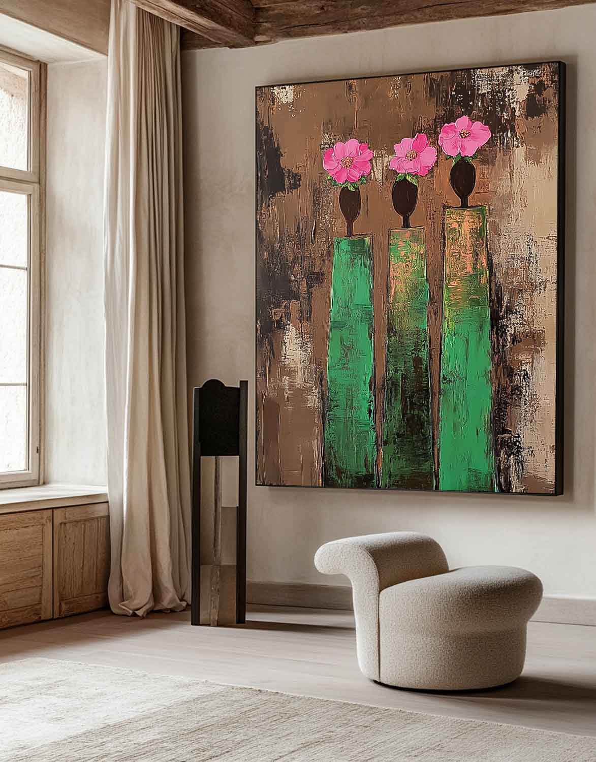 Original Retro Painting Pink And Green Modern People Silhouette Wall Art Abstract Simple Characters Artwork