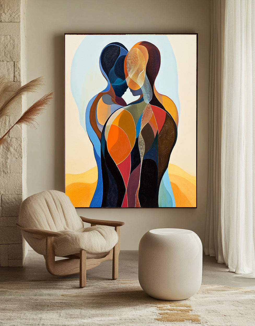 Large Portrait Artwork Original Figure Acrylic Painting Canvas Colorful Lovers Abstract Wall Art